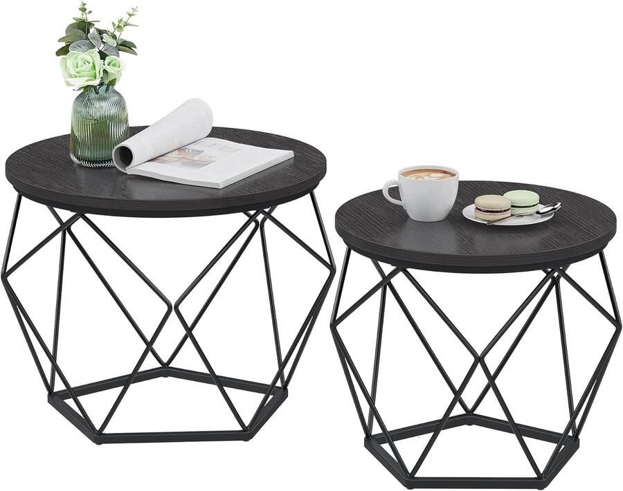 MAZAZU Salontafel Bijzettafel Set van 2 Zwart 60 50x47 39x45 40