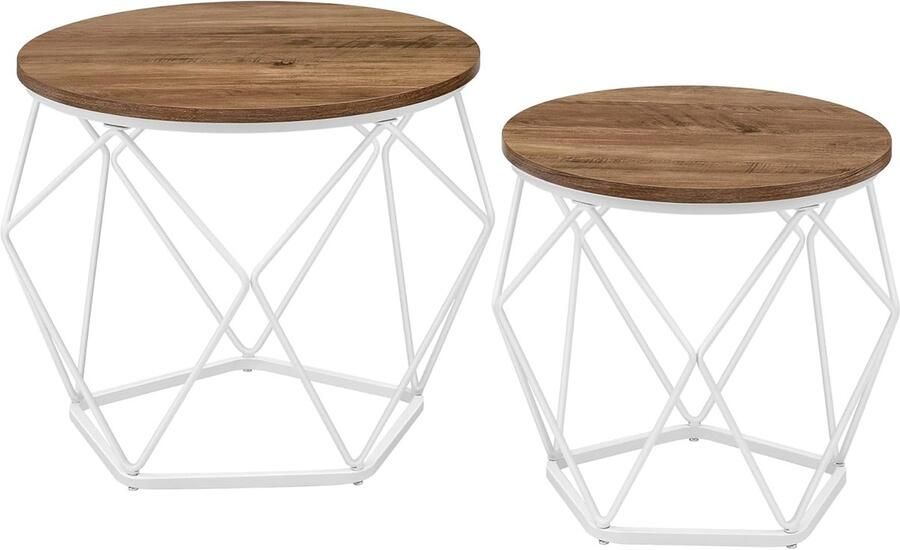 MAZAZU Salontafel Set van 2 Bijzettafel Honingbruin en wolkenwit 50x40&40x36