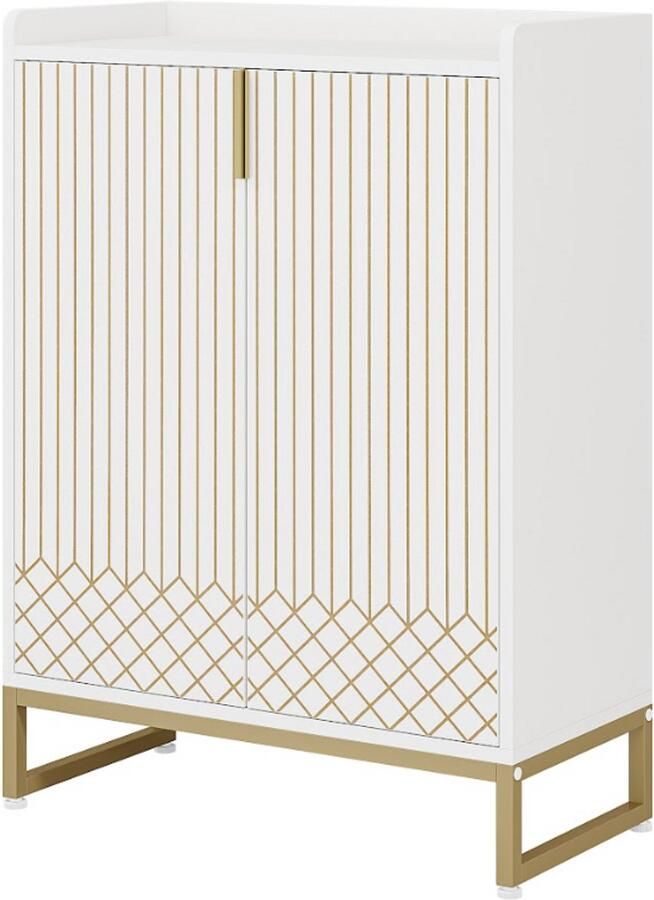 MAZAZU Schoenenkast Schoenenrek met deuren Wit Goud 73x35x105cm