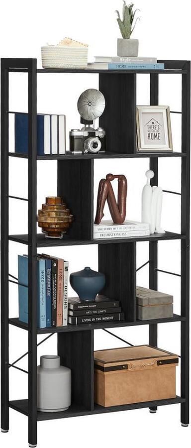 MAZAZU Zwarte boekenkast Boekenrek industrieel Kasten 74x30x154 5 cm - Foto 3