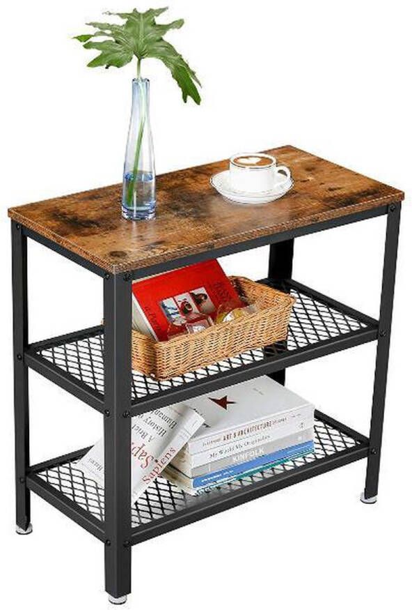 MAZAZU MIRA Bijzettafel Vintage 2 Rossterplanken Industrieel Metaal Hout