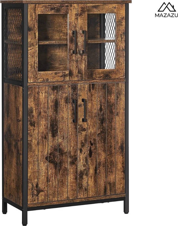 MAZAZU MIRA Home Badkamermeubel Dressoir Bruin Hout Metaal 30x60x108cm