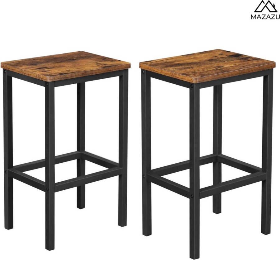 MAZAZU MIRA Home Barkrukken Krukken Hout Metaal Zwart bruin 40x30x65