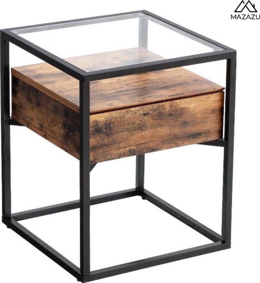 MAZAZU MIRA Home Bijzettafel Nachtkastje Bruin zwart Hout 43x43x54