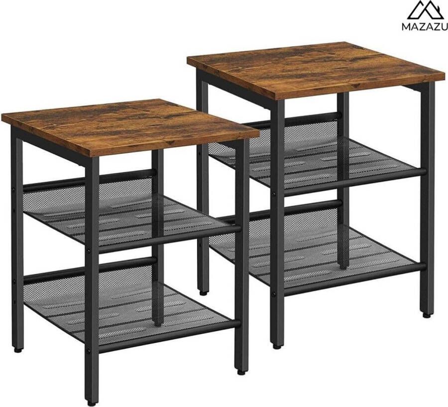 MAZAZU MIRA Home Bijzettafel Bruine Houten Afwerking Praktisch en Stijlvol 40x40x50 cm - Foto 2