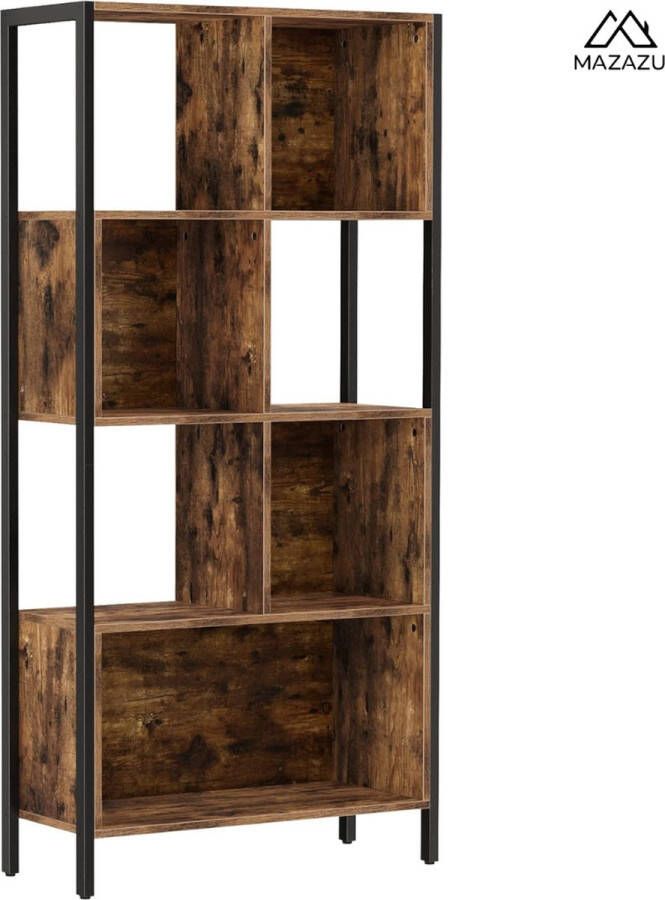 MAZAZU MIRA Home – Boekenkast Industrieel – Open Kast met Planken – Hout en Metaal – Opbergkast Woonkamer en Kantoor – 74x29 6x154 5 cm - Foto 2
