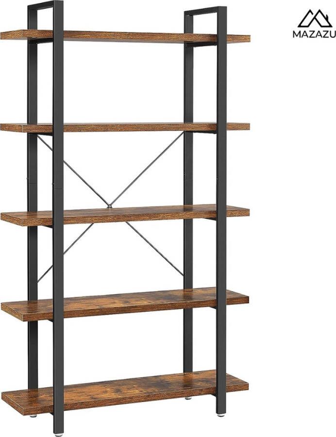 MAZAZU MIRA Home Rustiek Boekenrek Hout en Metaal Georganiseerd en Decoratief 29 5x105x177 5 cm