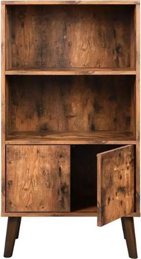 MAZAZU MIRA Home Boekenkast industrieel Kast met deuren 2 Planken Bruin zwart 60x30x120