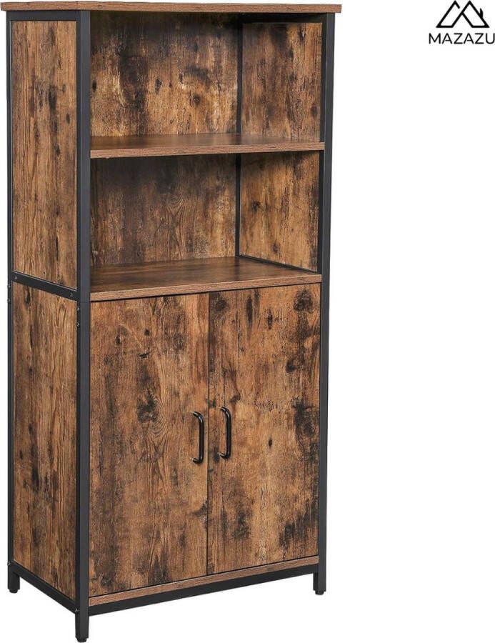 MAZAZU MIRA Home Boekenrek Vakkenkast Industrieel Hout Metaal Bruin Zwart 60x35x125 - Foto 2