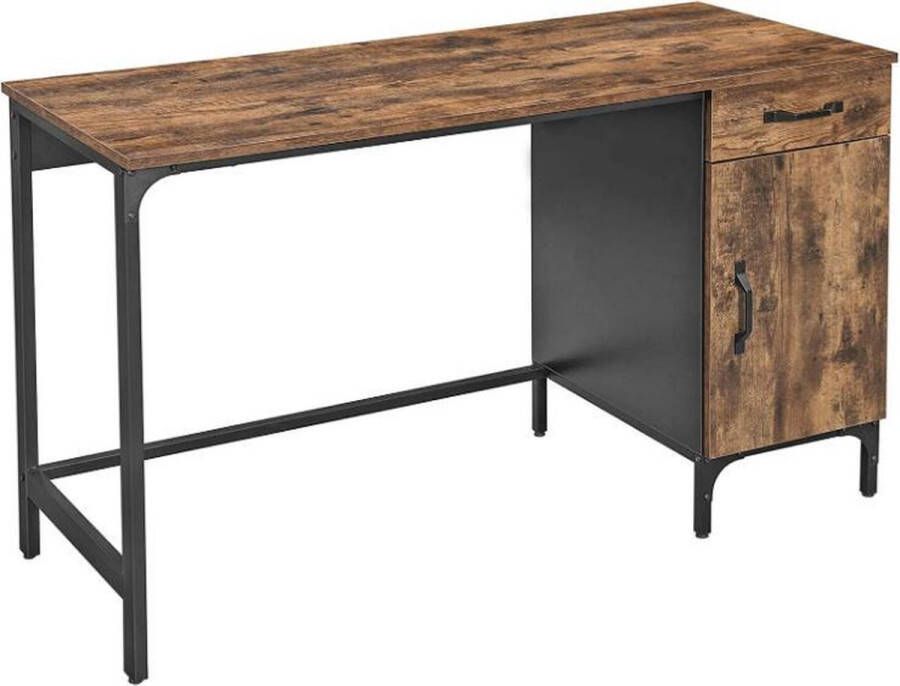 MAZAZU MIRA Home bureau Bureautafel Bureau met lade en kast Laptoptafel Industrieel Bruin zwart 130x55x75