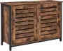 MAZAZU MIRA Home Dressoir kast met deuren Industrieel Bruin zwart Hout Staal 100x35x70 - Thumbnail 1