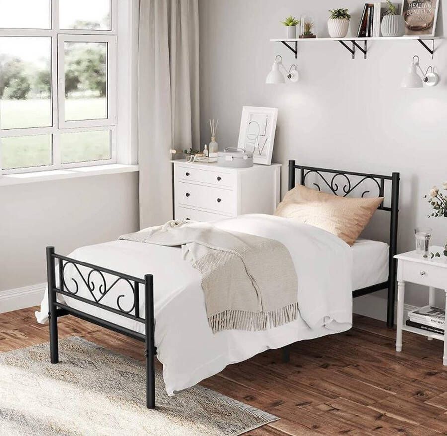 MAZAZU MIRA Home Eenpersoonsbedframe Bed frame Slaapkamer Metaal Zwart 198x91 8x86 4