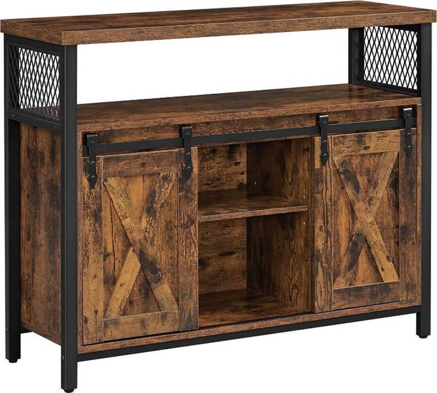 MAZAZU MIRA Home Eetkamer dressoir Keukenkast Industrieel Metaal Hout Zwart Bruin 100x33x80