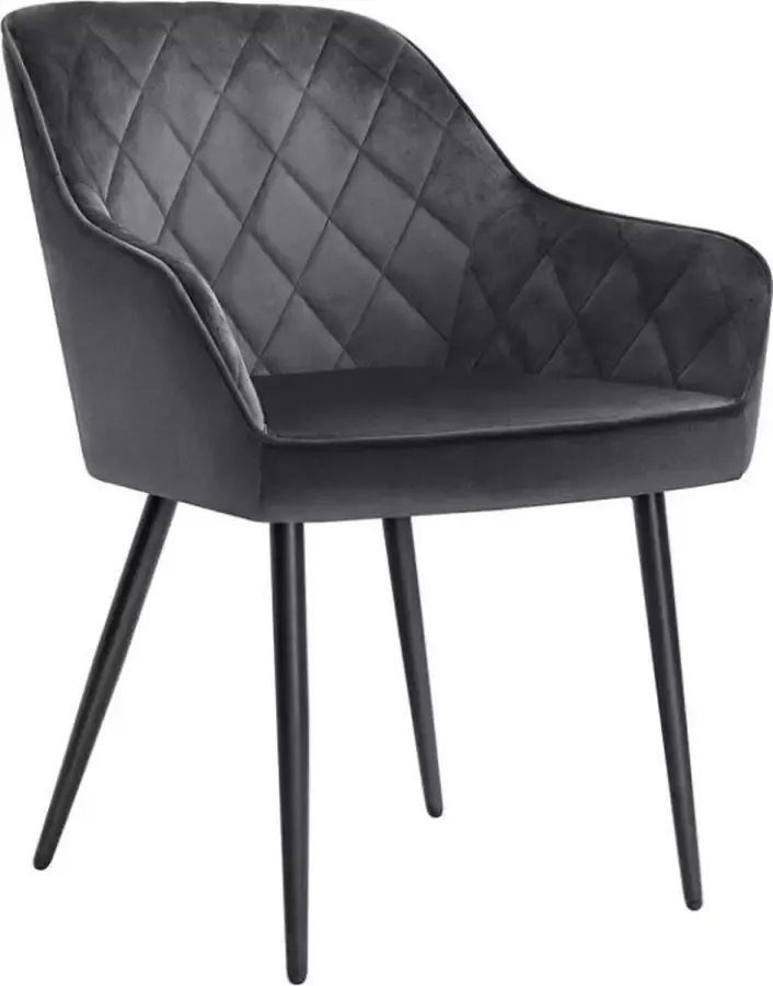 MAZAZU MIRA Home Eetkamerstoel Fauteuil Stoel Eetkamer Fluweel Metaal Grijs zwart 62.5x60x85