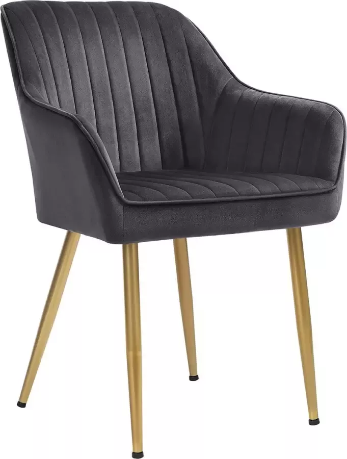 MAZAZU MIRA Home Eetkamerstoel Stoel Goud Grijs Metaal Hout 62 5x60x85cm