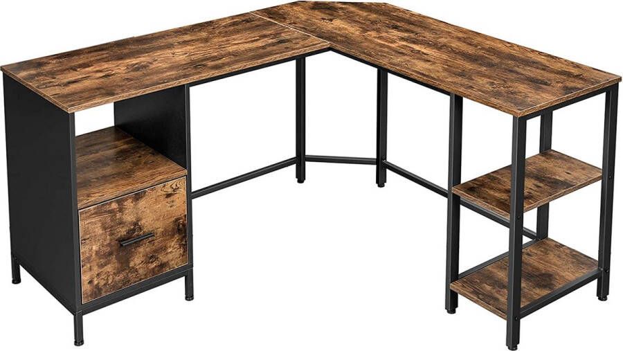 MAZAZU MIRA Home Hoekbureau L-vormige werktafel Industriële en Vintage Stijl Duurzaam en Functioneel Metaal en Hout 137x150x75 cm