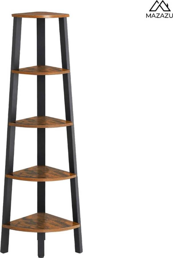 MAZAZU MIRA Home Hoekkast Kast Industrieel Metaal Hout Zwart Bruin 34x34x159