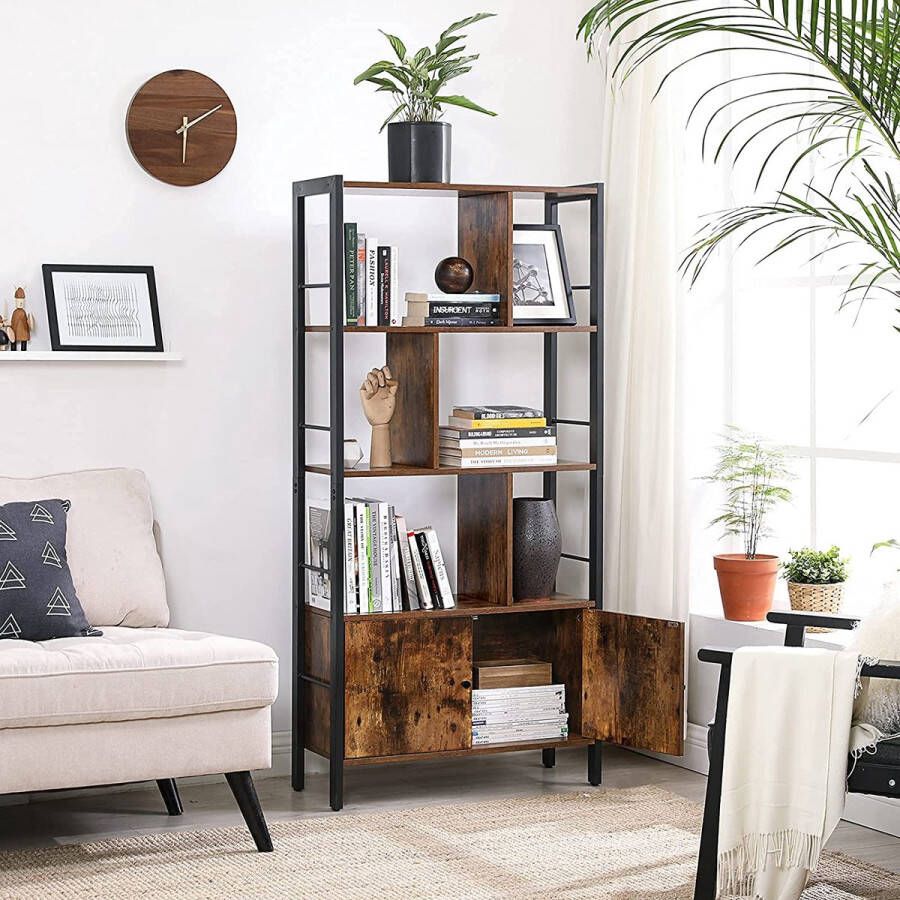 MAZAZU MIRA HOME Industriële Boekenkast Duurzaam Hout en Metalen Frame Functioneel en Stijlvol 70x30x154.5 cm