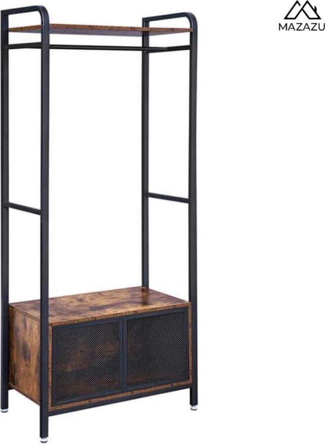 MAZAZU Industriële Kapstok met Schoenenrek en Hoedenplank Houten en Metalen Kapstok voor Hal en Gang Compacte Opslagoplossing 80x40x180 cm - Foto 2