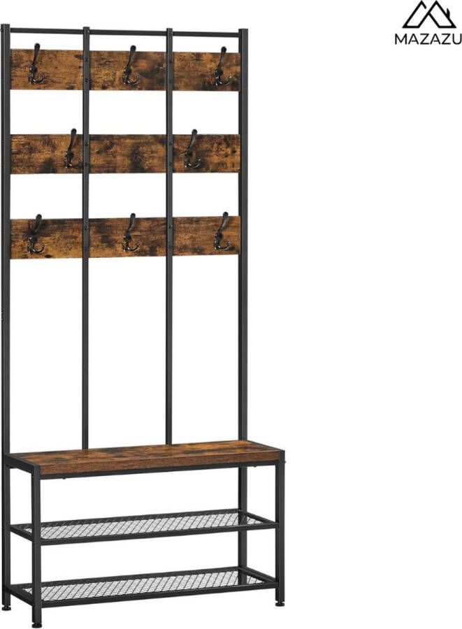 MAZAZU MIRA Home Kapstok Garderoberek Kledingrek Schoenenbank Vintage 84x30x184