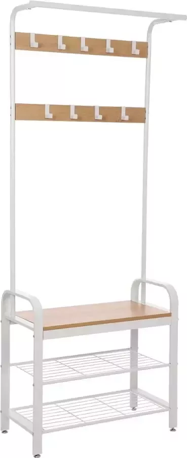 MAZAZU MIRA Home Kapstok Klerenstandaard Wit Hout 72x33.7x183