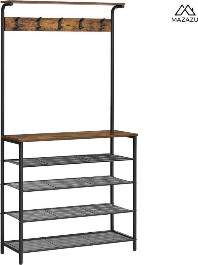 MAZAZU MIRA Home XL Garderoberek Industriële Stijl Duurzaam Houten en Metalen Ontwerp 31.5x80x183.5 cm