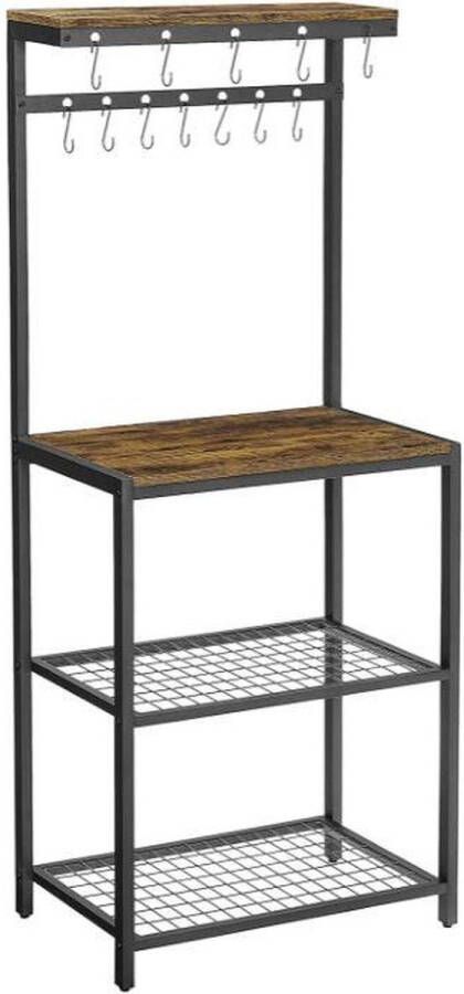 MAZAZU MIRA Home Keukenplank Magnetronplank Industrieel Hout en Metaal Zwart en Bruin 60 x 40 x 151 5 cm