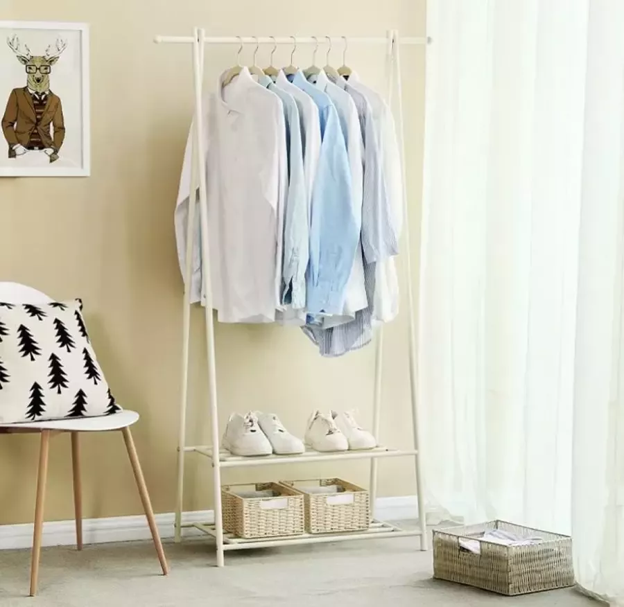 MAZAZU MIRA Home Stijlvol Kledingrek Eenvoudige Montage Duurzaam Metaal Wit 87.5x41x155 cm