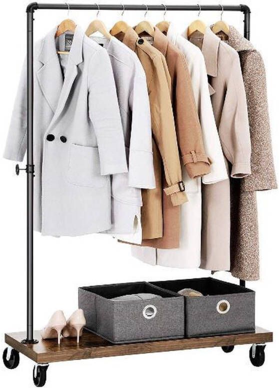 MAZAZU MIRA Home Kledingrek op wieltjes Kledingrek metaal Hout Zwart Bruin 103.5x40x162