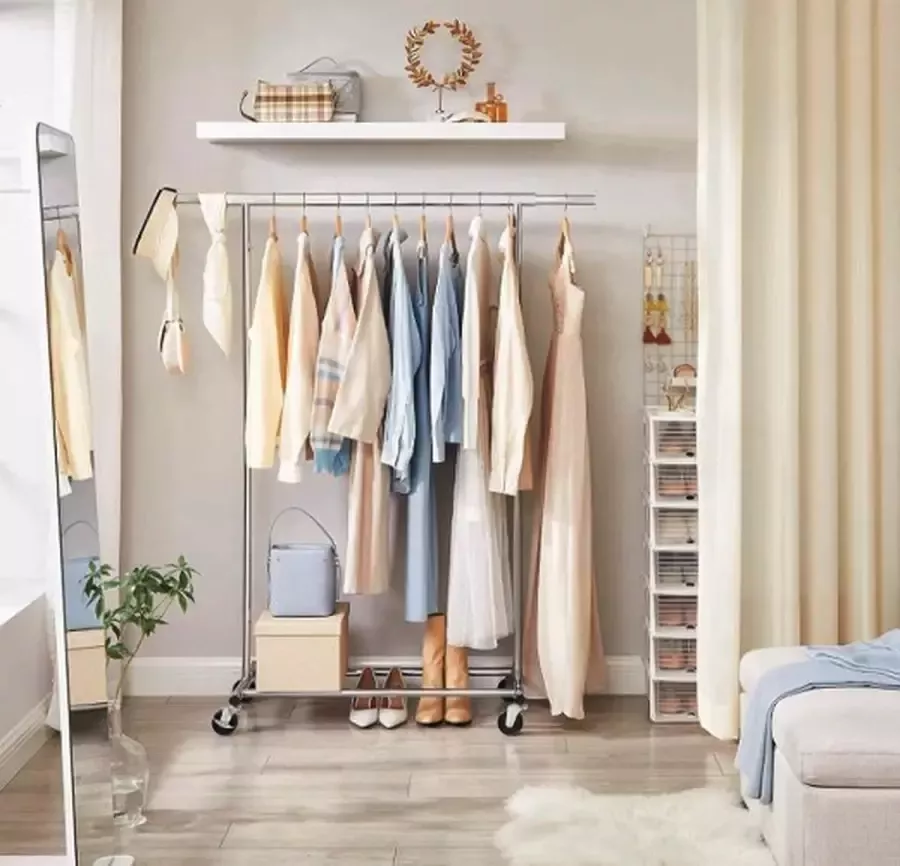 MAZAZU MIRA Home Kledingrek op wieltjes Kledingrek metaal Zilver - Foto 2