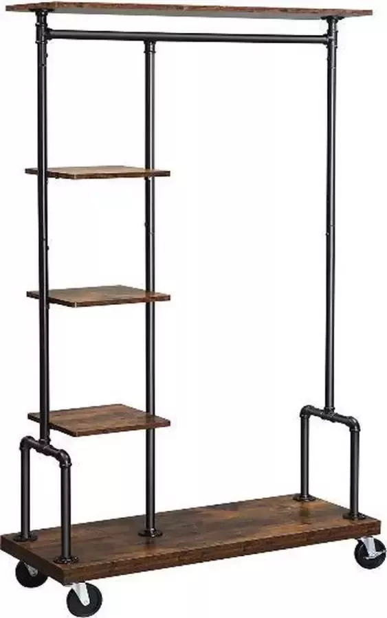 MAZAZU MIRA Home Kledingrek op wieltjes Kledingstandaard Vintage Hout Zwart 103.5 x 40 x 174.5