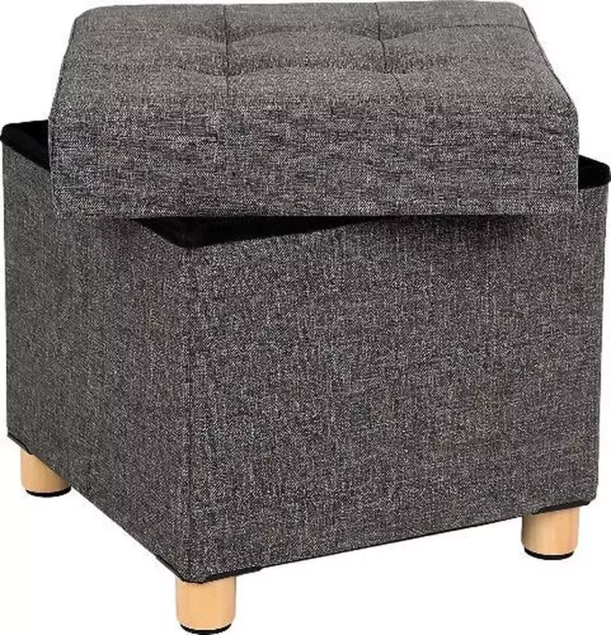 MAZAZU MIRA Home Kruk Voetenbankje Met opbergruimte Kubusvormig Hout Grijs 38x38x40