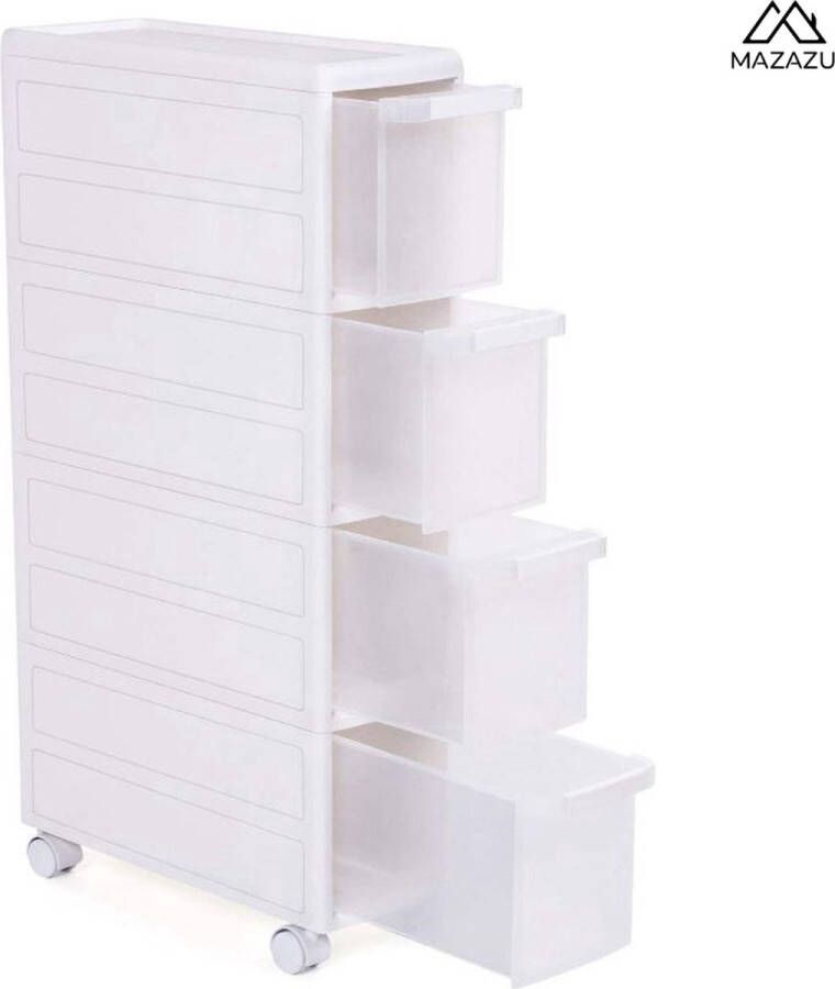 MAZAZU MIRA Home Ladekastje Opbergbox Ladeblok Trolley Keukentrolley Kunststof Wit 18x46x84.5