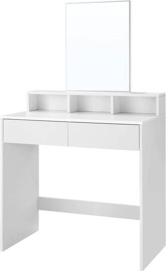 MAZAZU MIRA Home Make-up tafel Kaptafel Make-up spiegel Lades Vakken Hout Wit 80x40x140