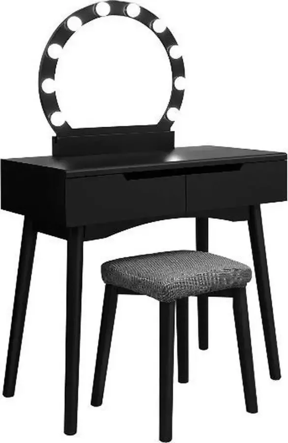 MAZAZU MIRA Home Make up tafel Kaptafel met spiegel Met Kruk Modern Hout Zwart 80x40x130 5