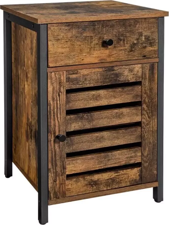 MAZAZU MIRA Home Nachtkastje Bijzettafel Industriele kast Metaal Hout Bruin zwart 40x40x60 - Foto 2