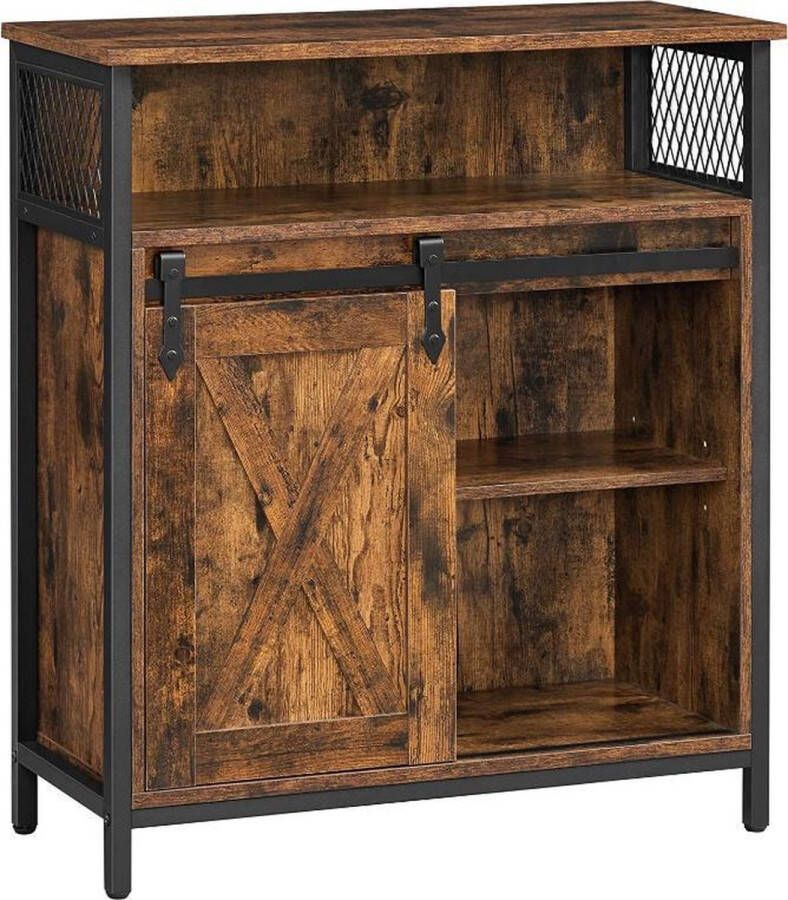 MAZAZU MIRA Home Opbergkast Keukenkast Industrieel Metaal Hout Zwart Bruin 70x30x80