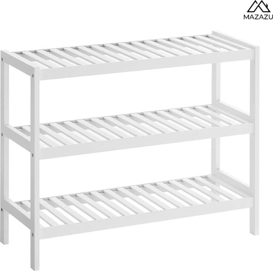 MAZAZU MIRA Home Opbergrek Schoenenrek Hal Slaapkamer Bamboe Wit 70x25x55cm
