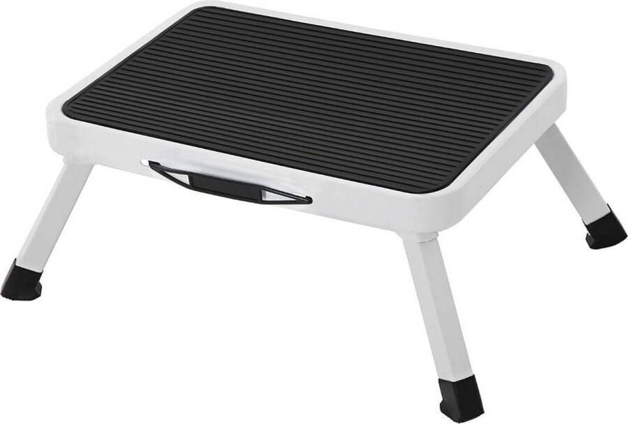 MAZAZU MIRA Home Opstapkruk Antislipmatten Kantoor Staal Wit Zwart 37.5x26.5x17.5