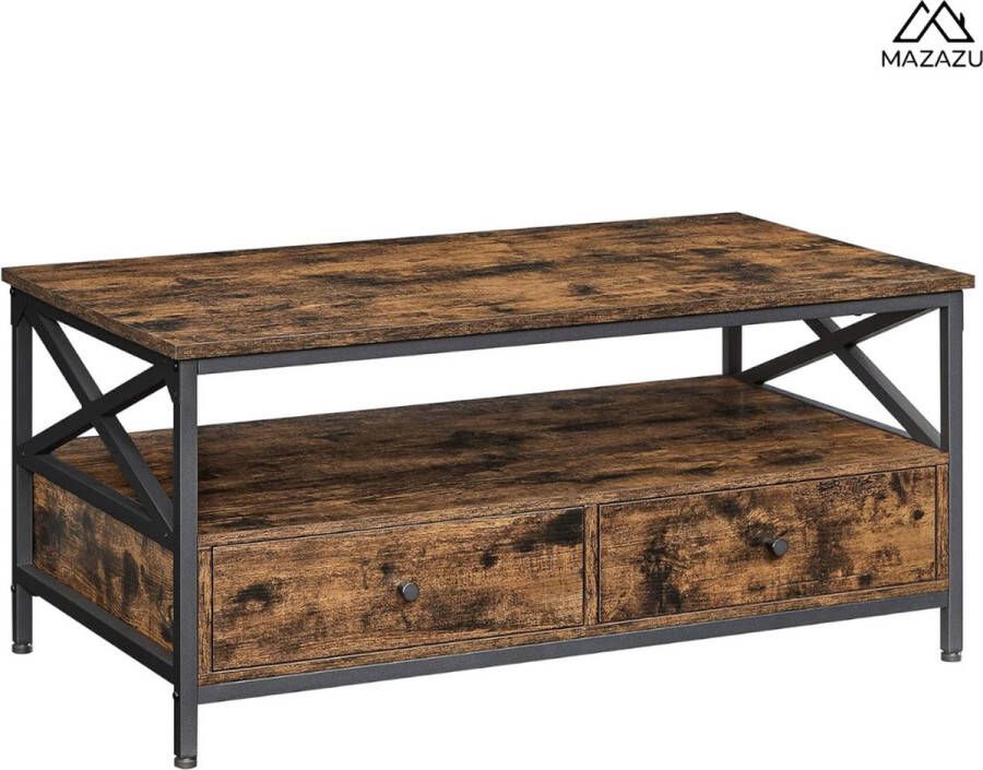 MAZAZU MIRA Home Salontafel Woonkamertafel Met Lades Vintage Hout 55x100x45
