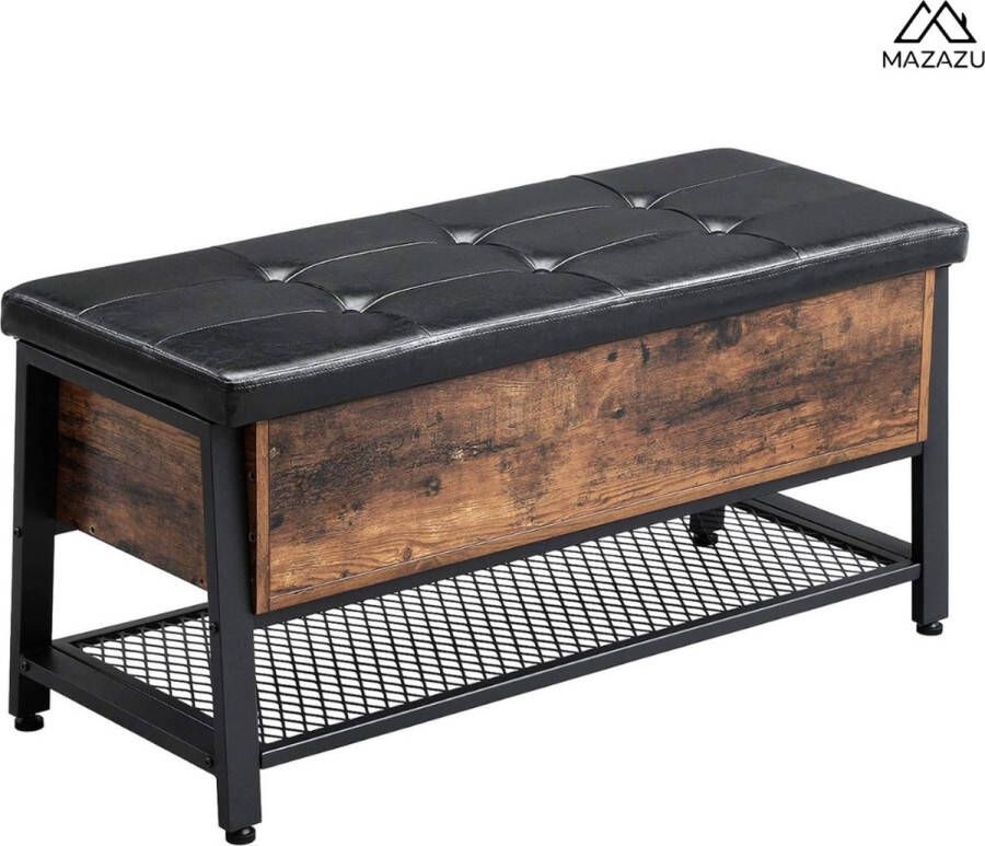 MAZAZU MIRA Home Schoenenbank met Opbergruimte Vintage Stijl Metaal en Spaanplaat 48x100x40 cm