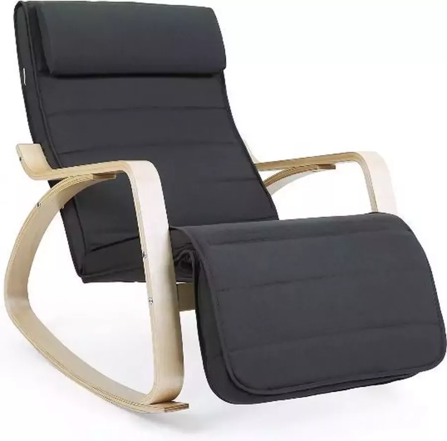 MAZAZU MIRA Home Schommelstoel volwassenen Schommelstoel binnen Comfortabel Hout Stof Grijs 67x115x91 - Foto 2