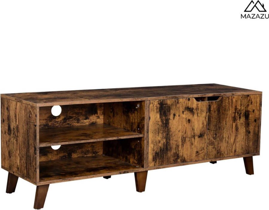 MAZAZU MIRA Home TV Meubel TV kast met 2 deuren Verstelbare planken Rustiek Hout Bruin Zwart ‎140x40x50