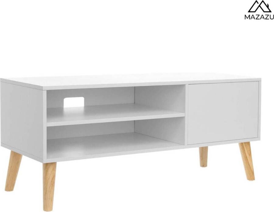 MAZAZU MIRA Home TV-Meubel – TV Kast – Industrieel – Rubberhout – Wit 110x40x49.5