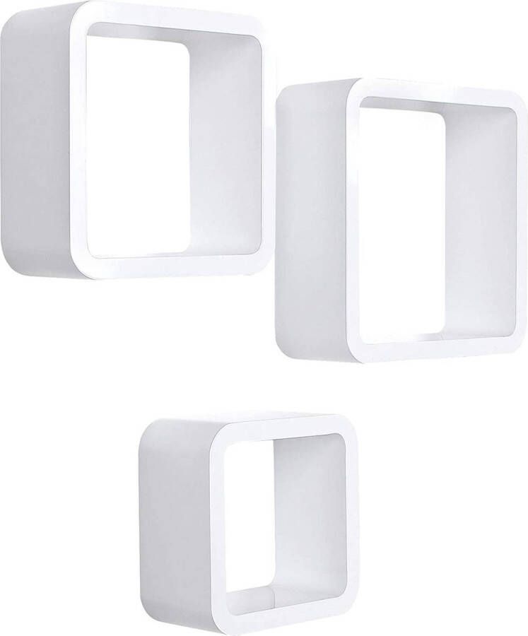 MAZAZU MIRA Home Wandplank Kubusplank Wit Hout 3 stuks