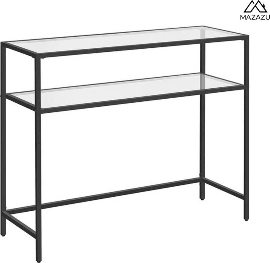 MAZAZU MIRA Home Wandtafel Haltafel Bijzettafel Gehard Glas Metalen Frame met Verstelbare Poten Woonkamer Hal Zwart 100 x 35 x 80 cm - Foto 2