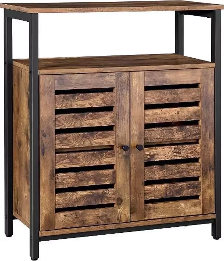 MAZAZU MIRA Home Vintage Woonkamerkast met 2 Deuren Stijlvolle Opbergruimte Metaal Hout 110x45x80 cm