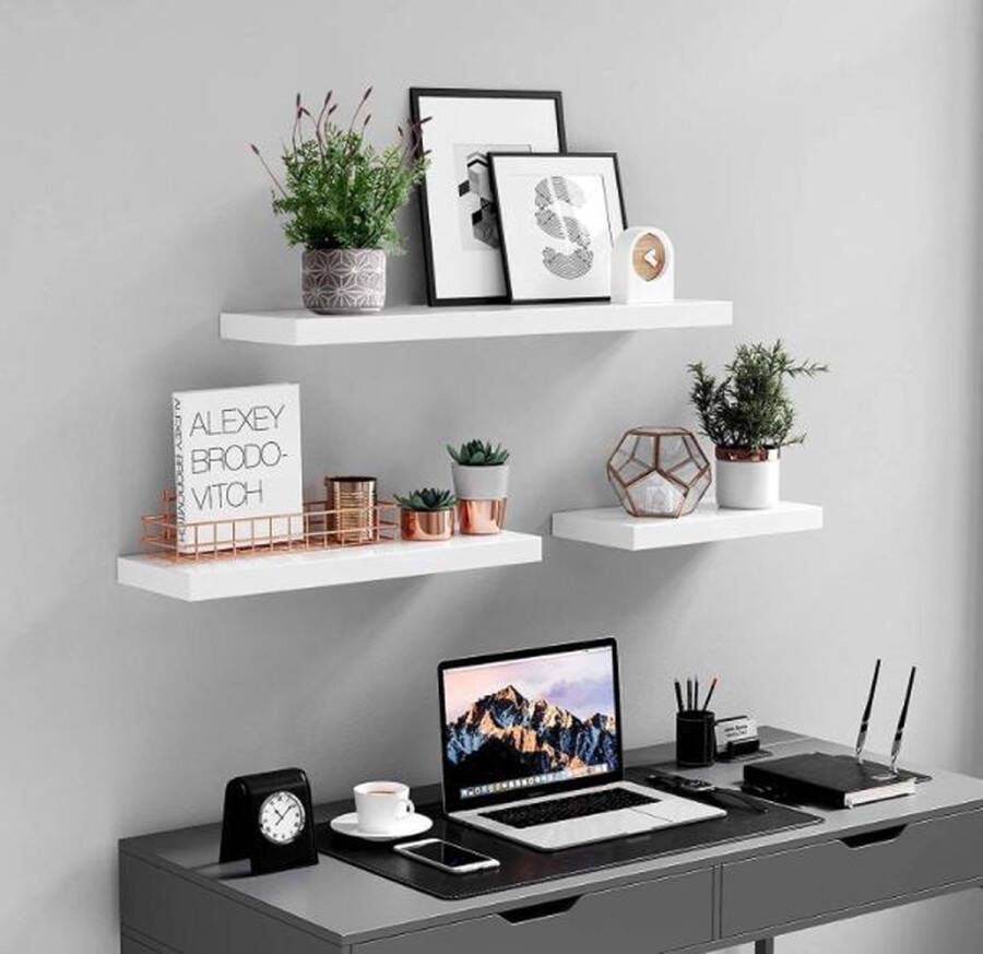 MAZAZU MIRA Home Zwevende Wandplank Hout Modern Design Stijlvol en Praktisch 60x20x3.8 cm