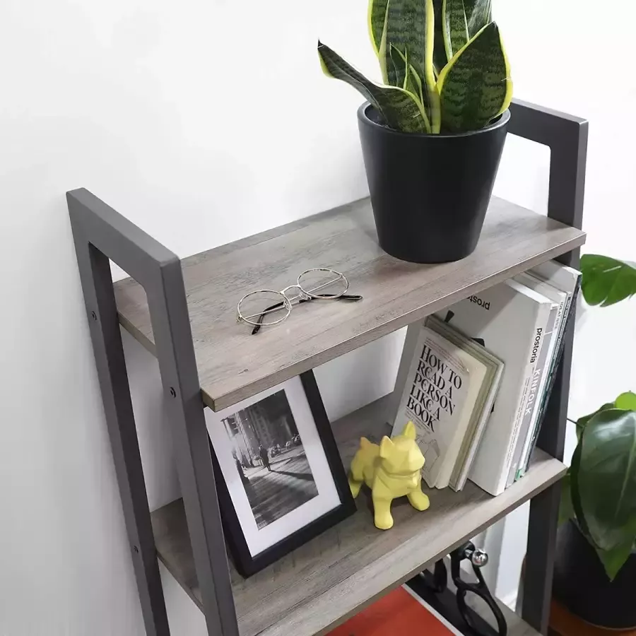 MAZAZU Series Stijlvol Ruimtebesparende Schuin oplopend design Aluminium frame 4 houten opbergplanken