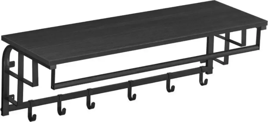 MAZAZU XL Wandkapstok met 5 haken Kapstok Industrieel Metaal Hout Zwart 30x88x27